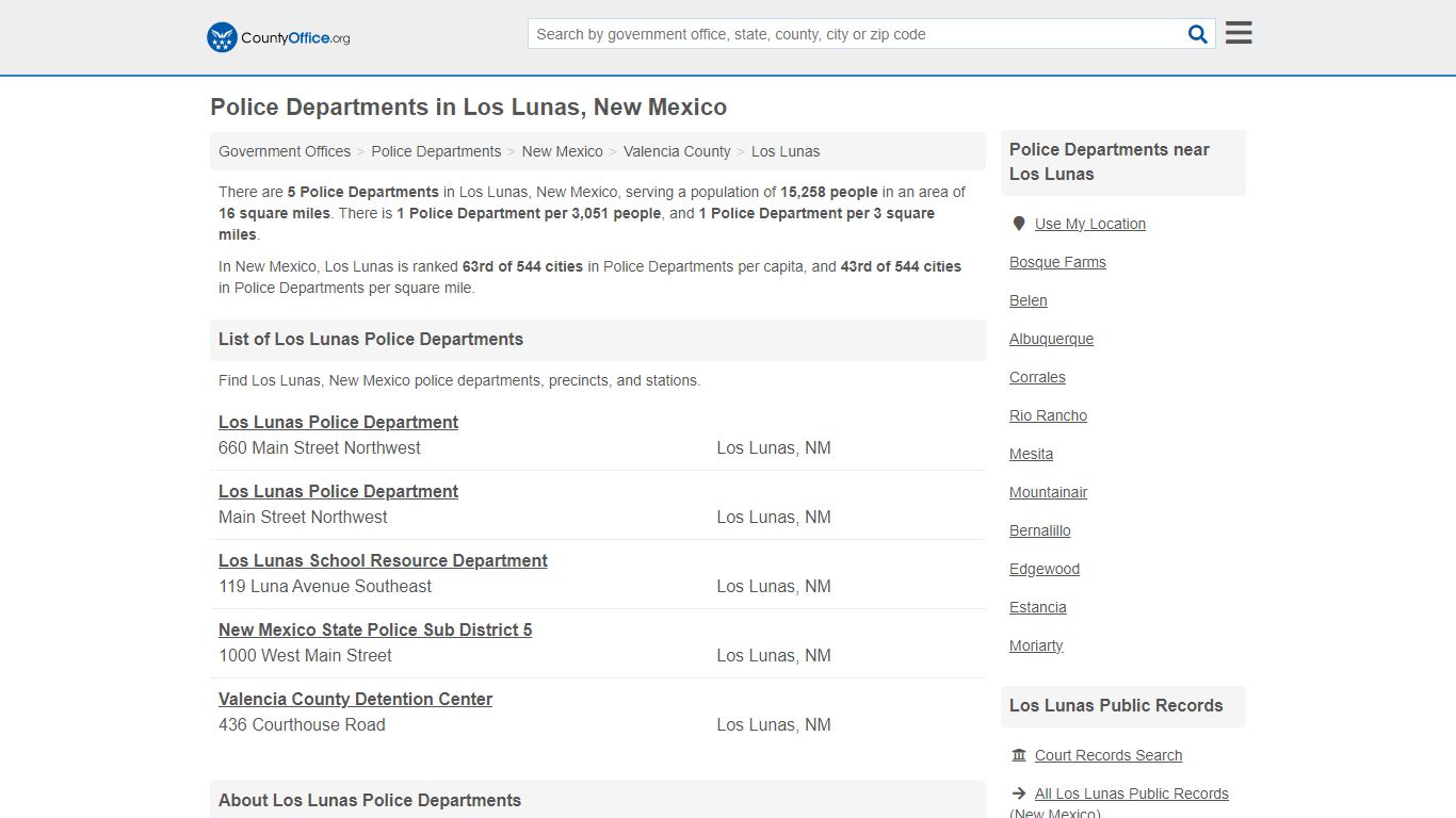 Police Departments - Los Lunas, NM (Arrest Records & Police Logs)